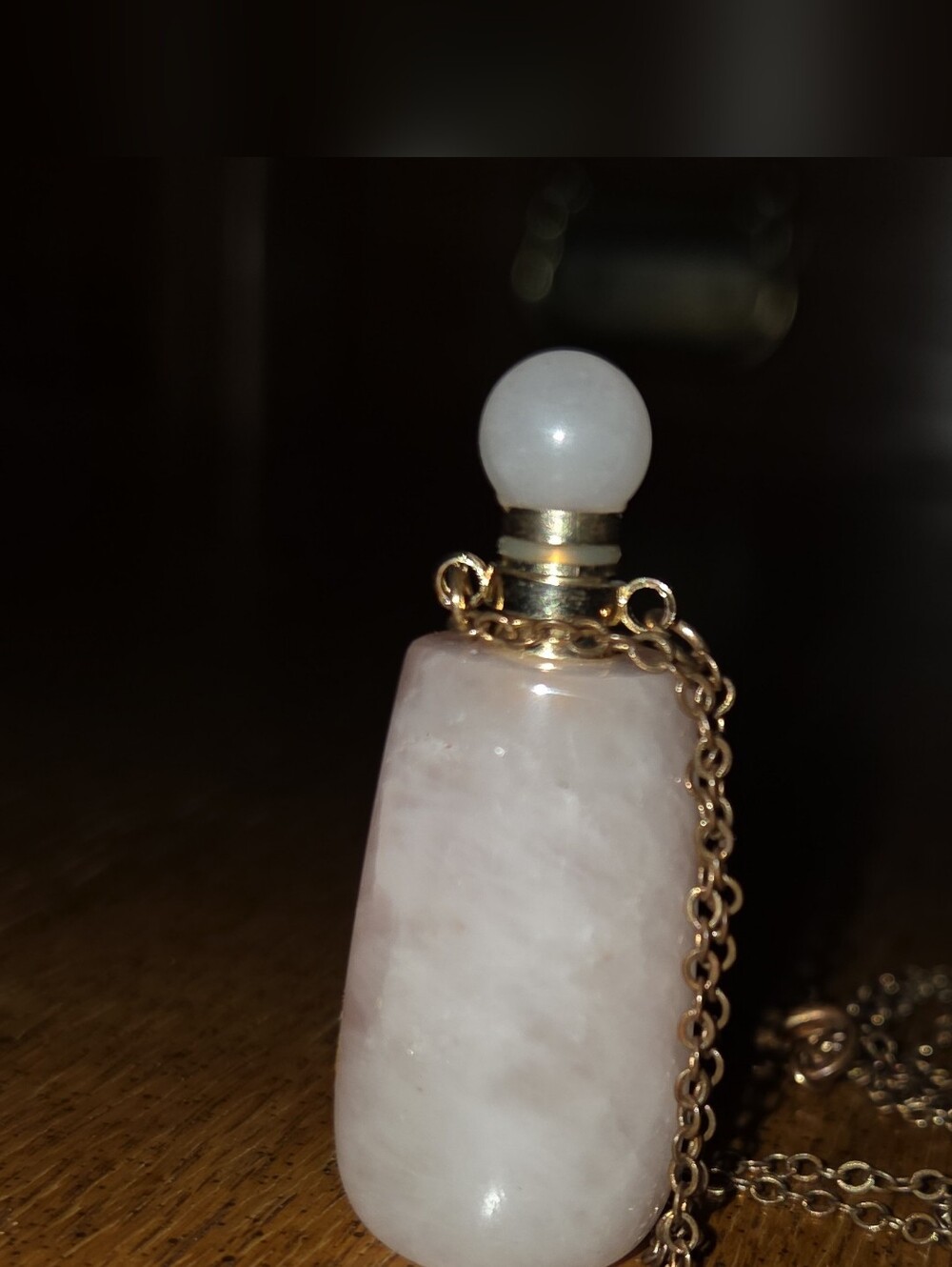 Rose Quartz Pendant Perfume Bottle Necklace